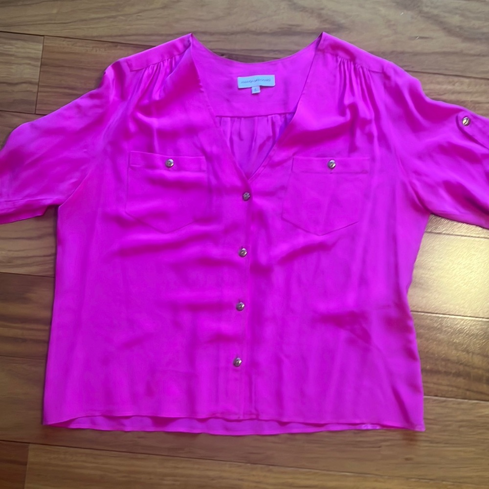 Amanda Uprichard bright pink blouse!